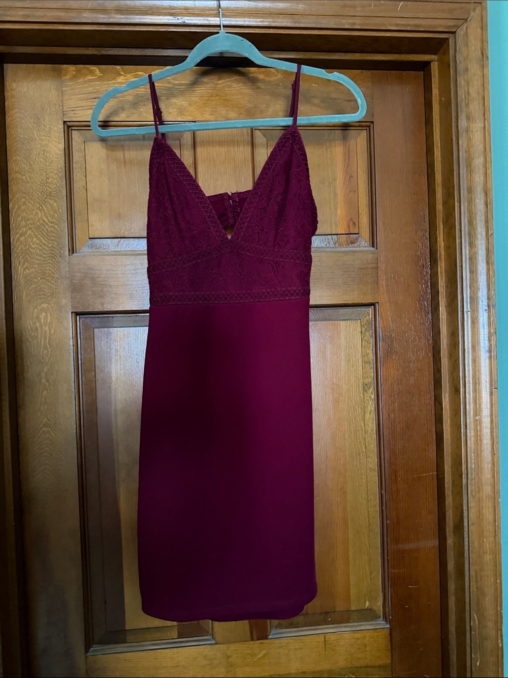 Spaghetti Strap Lace Bodice Maroon Dress